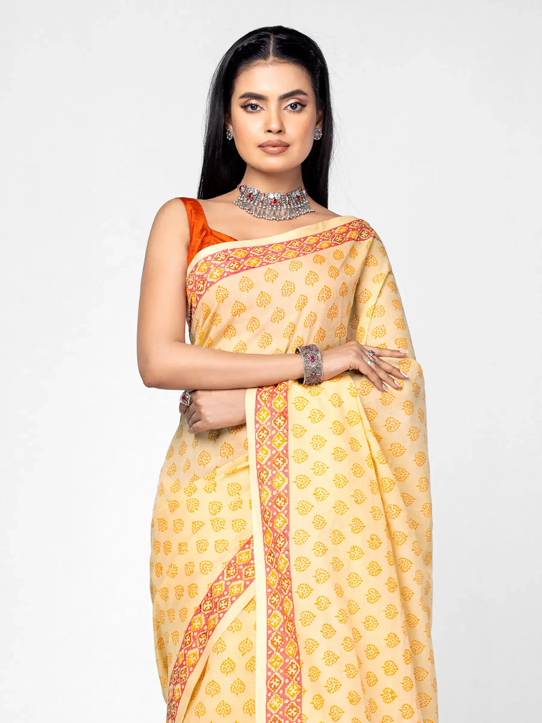 Beige Printed Cotton Saree-2.webp